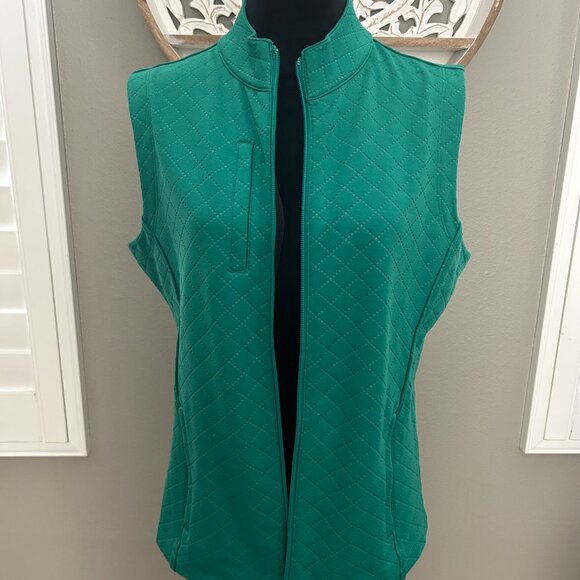 Peter Millar Vest Womens SZL Green Full Zip Diamond Quilted Band Collar - Picture 2 of 10